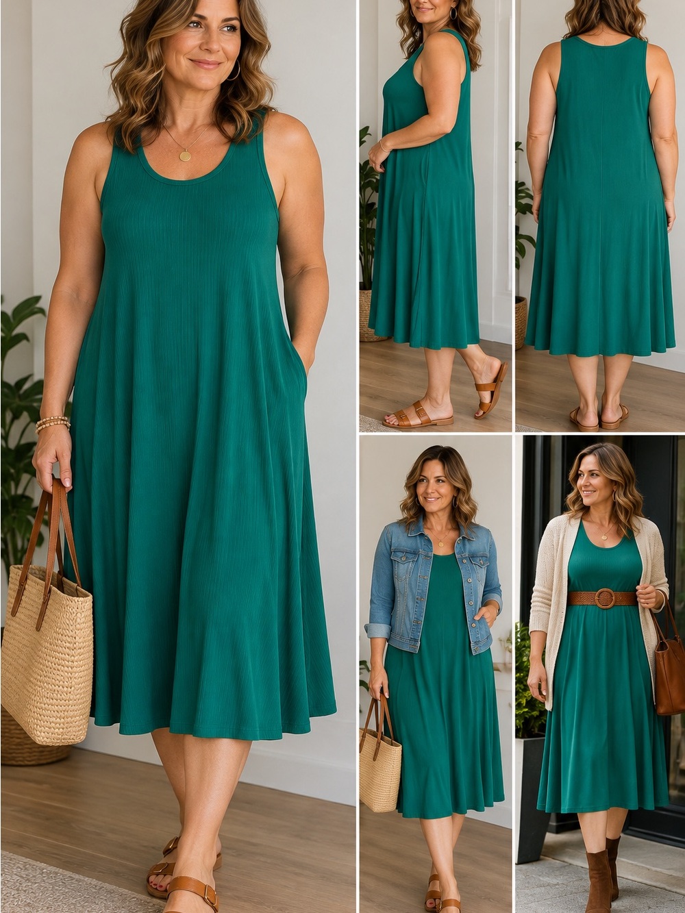 Reitmans Teal Sleeveless Swing Midi Dress